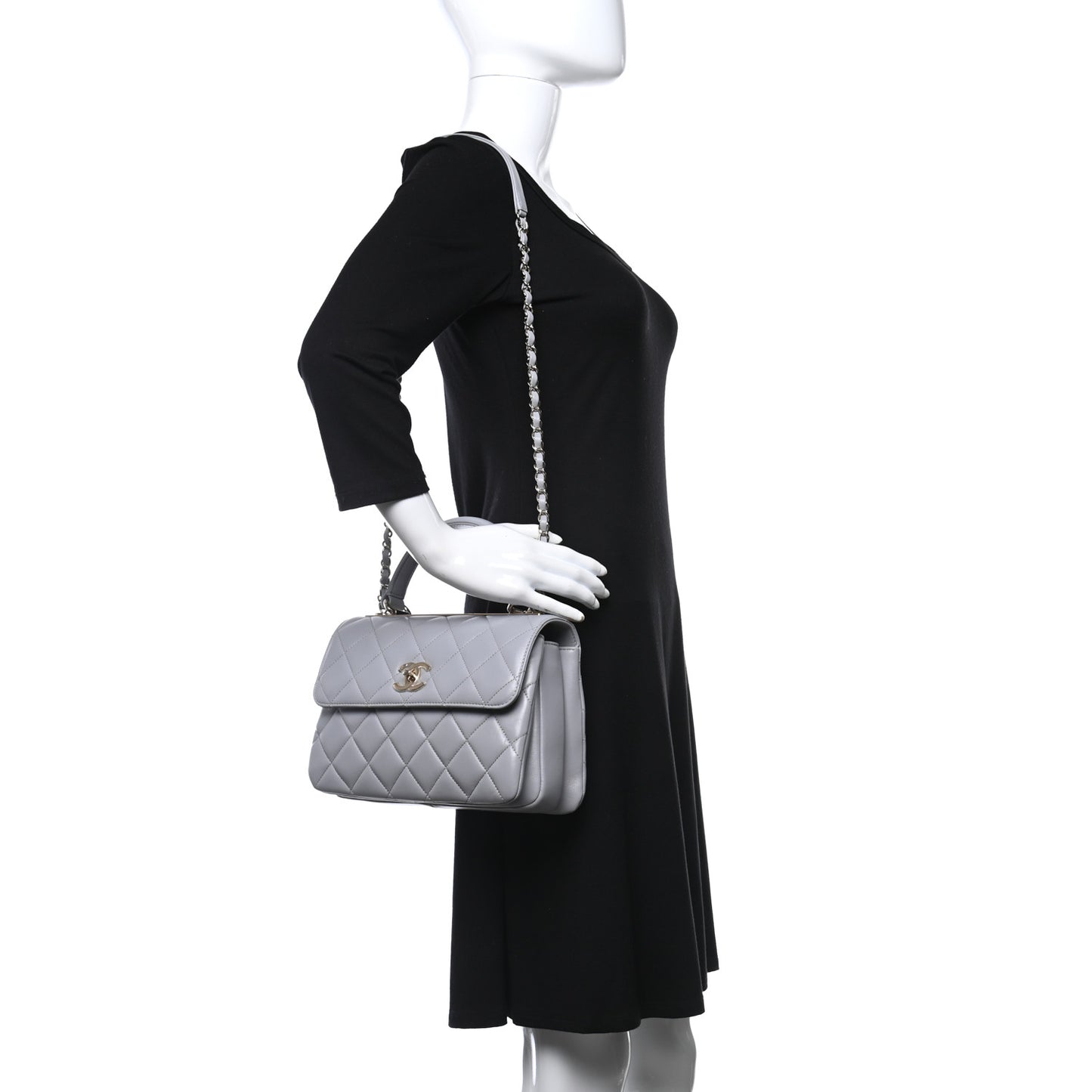 Lambskin Quilted Small Trendy CC Flap Dual Handle Bag Grey