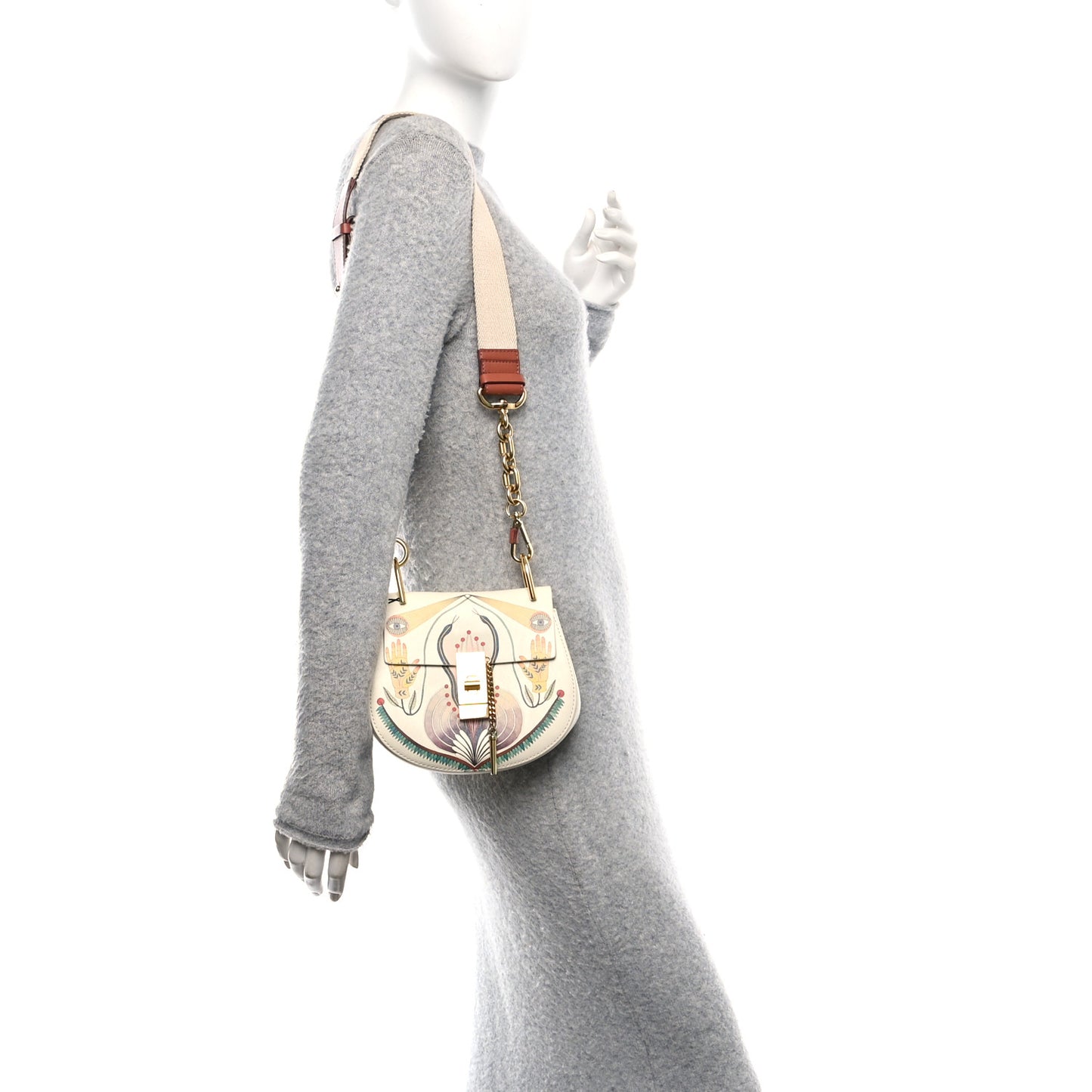 Calfskin Printed Mini Drew Bi-Color Shoulder Bag Light Multicolor