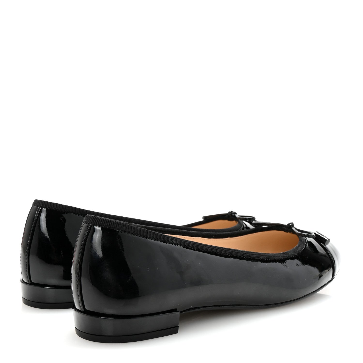 Prada Vernice Cap Toe Logo Bow Ballerina Flats 37.5 Black 5 of 9