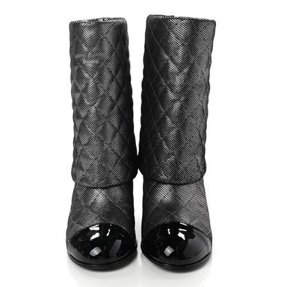 Chanel Fantasy Calfskin Patent Foldover CC Cap Toe Clover Short Boots 36 Silver Black 2 of 8