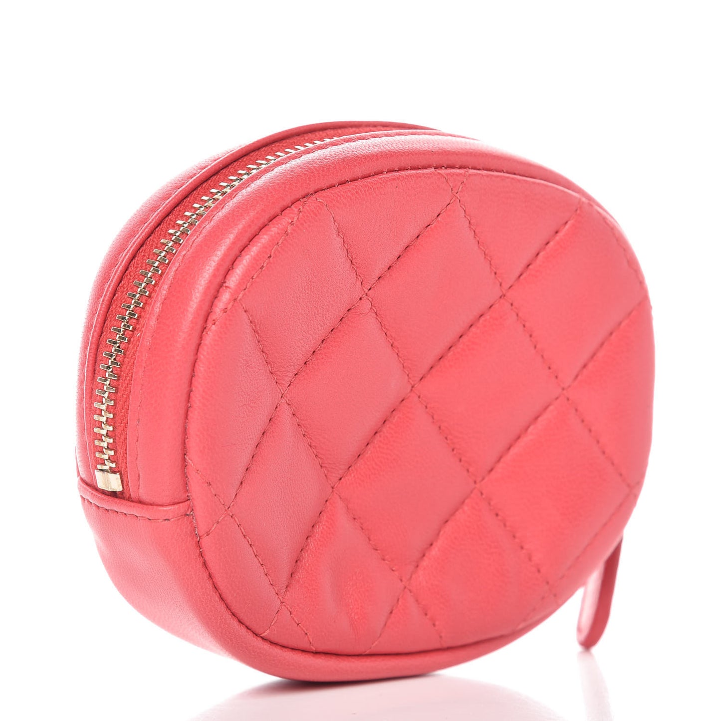 Lambskin Quilted Zip Around Classic Coin Purse Coral