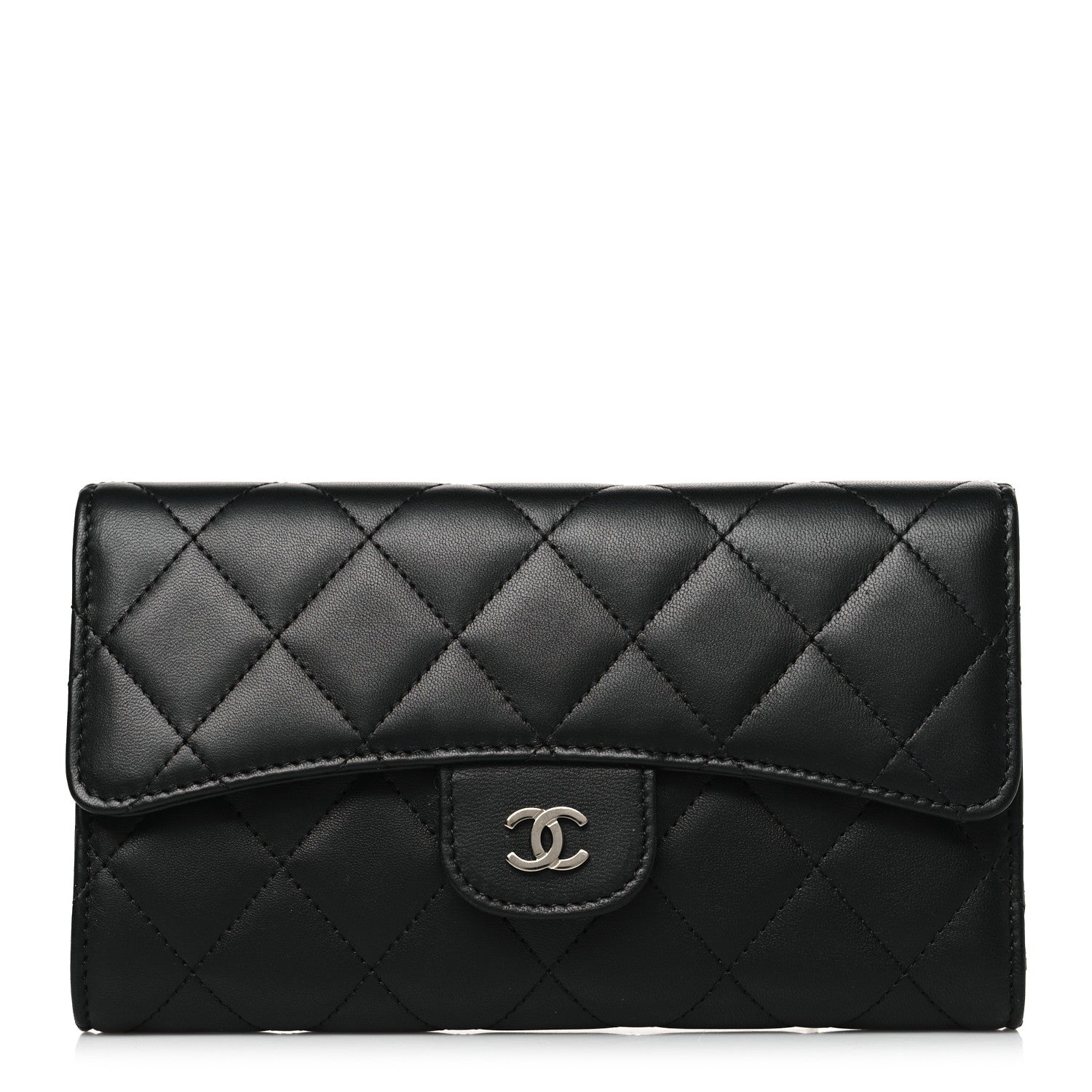 Chanel Lambskin Quilted Large Gusset Flap Wallet Black 1 of 8
