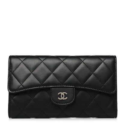 Chanel Lambskin Quilted Large Gusset Flap Wallet Black 1 of 8