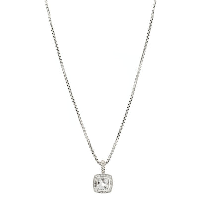 David Yurman Sterling Silver Diamond White Topaz 7mm Petite Albion Pendant Necklace 1 of 6