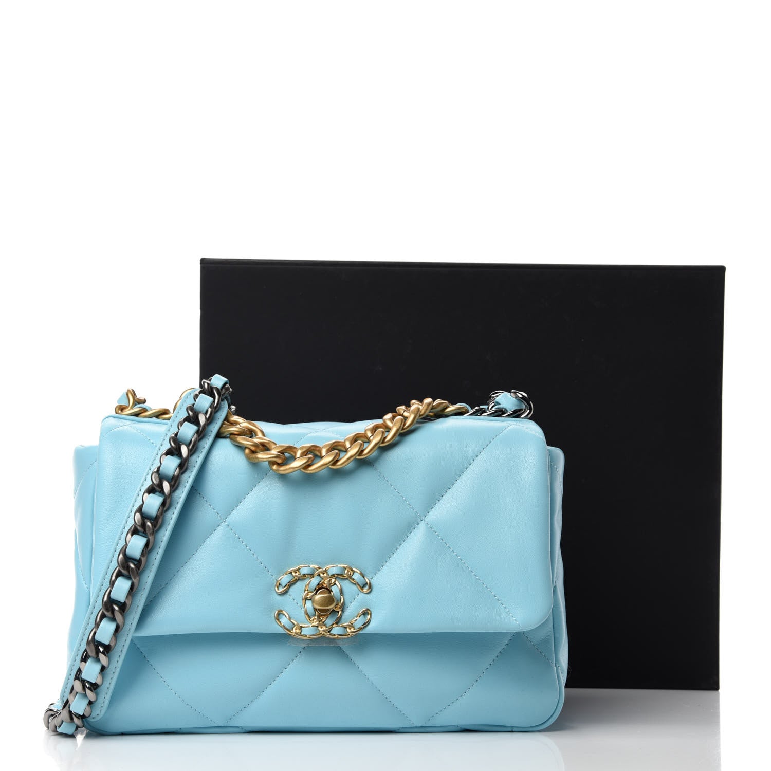 Chanel Shiny Lambskin Quilted Medium Chanel 19 Flap Light Blue 11 of 11