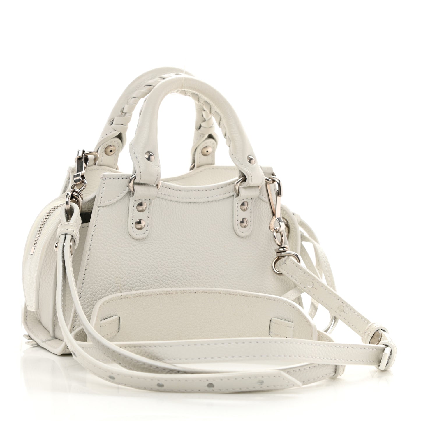 Grained Calfskin Neo Classic Silver Hardware Nano City Crossbody White