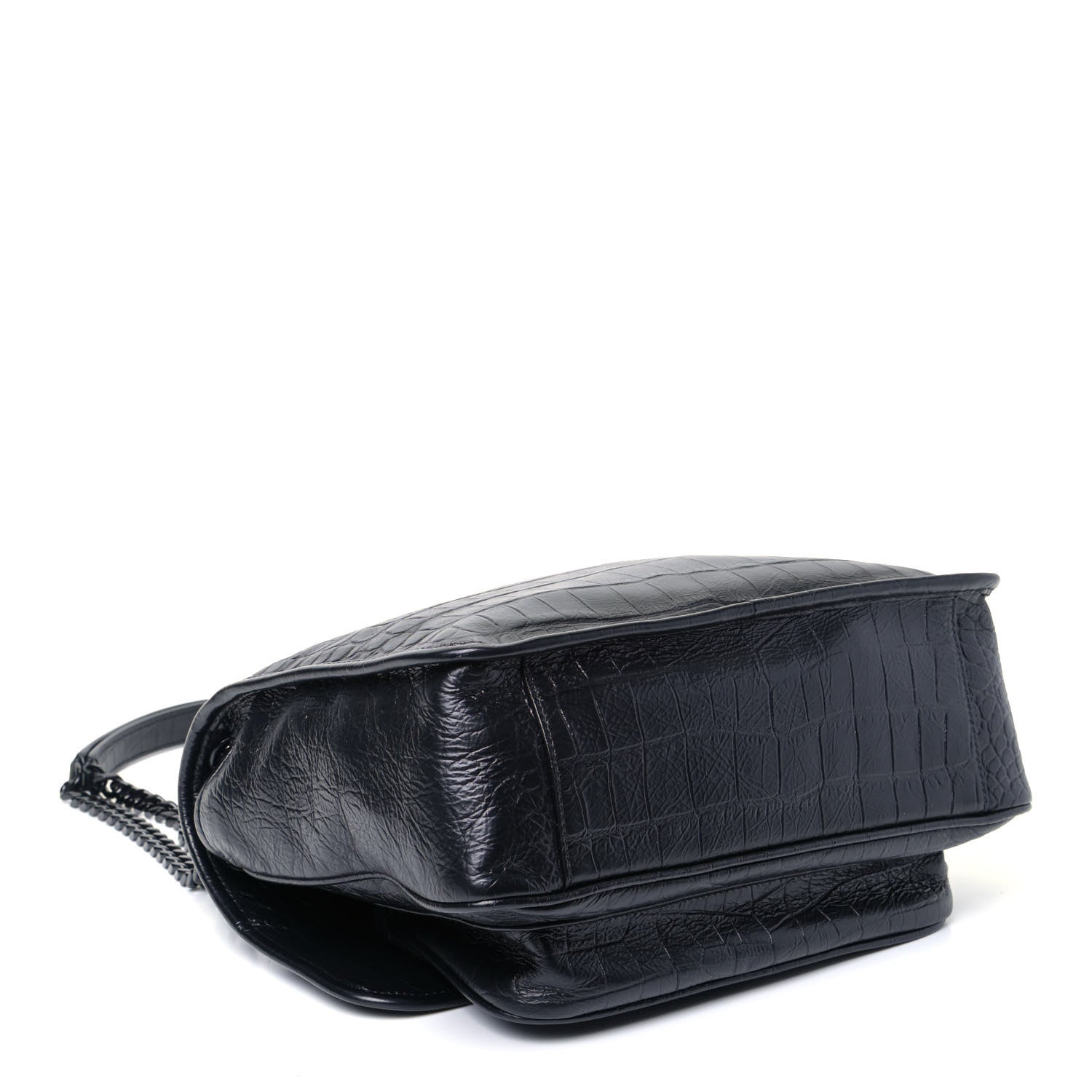 Saint Laurent Crocodile Embossed Lambskin Monogram Medium Niki Chain Satchel Black 3 of 5