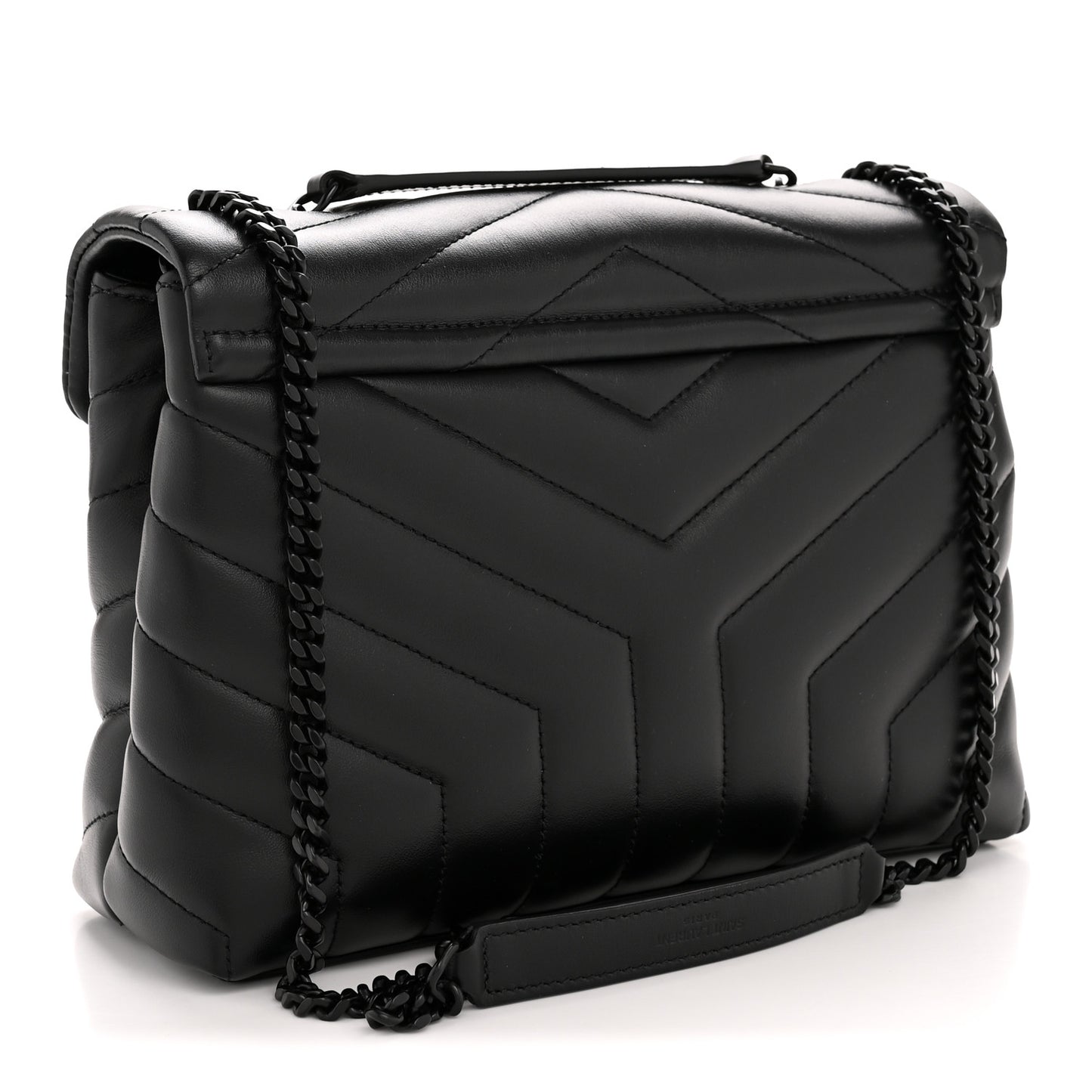 Calfskin Y Quilted Monogram Monochrome Small Loulou Chain Satchel Black