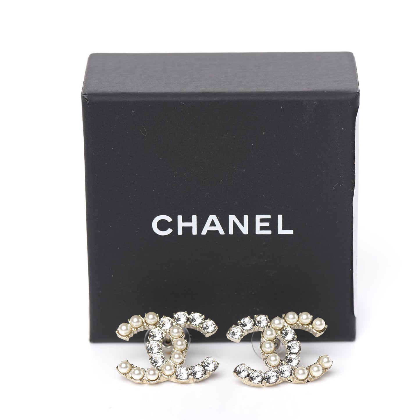 Crystal Pearl CC Dazzling Domino Earrings Gold