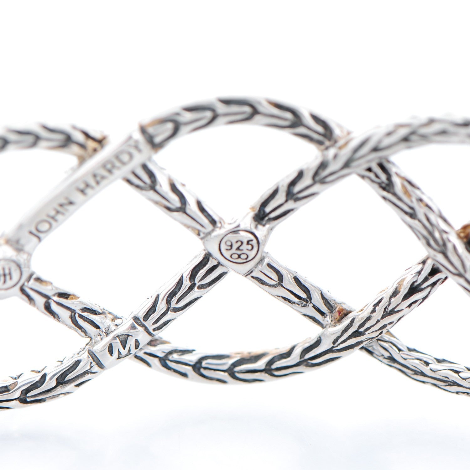John Hardy Sterling Silver Diamond Classic Chain Woven Braided Cuff M Bracelet 5 of 6