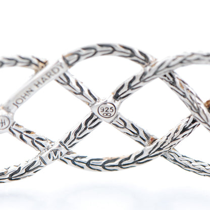 John Hardy Sterling Silver Diamond Classic Chain Woven Braided Cuff M Bracelet 5 of 6