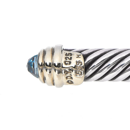 David Yurman Sterling Silver 14K Yellow Gold Blue Topaz 5mm Cable Classics Petite Color Bracelet 4 of 4