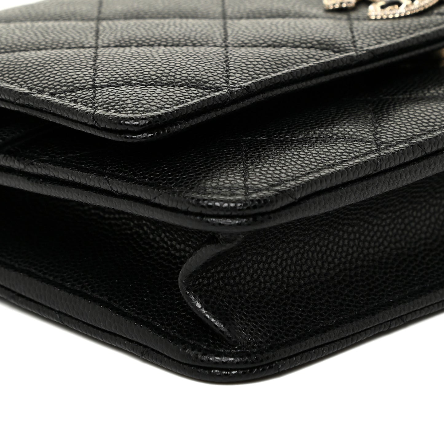 Caviar Quilted Crystal CC Wallet On Chain WOC Black
