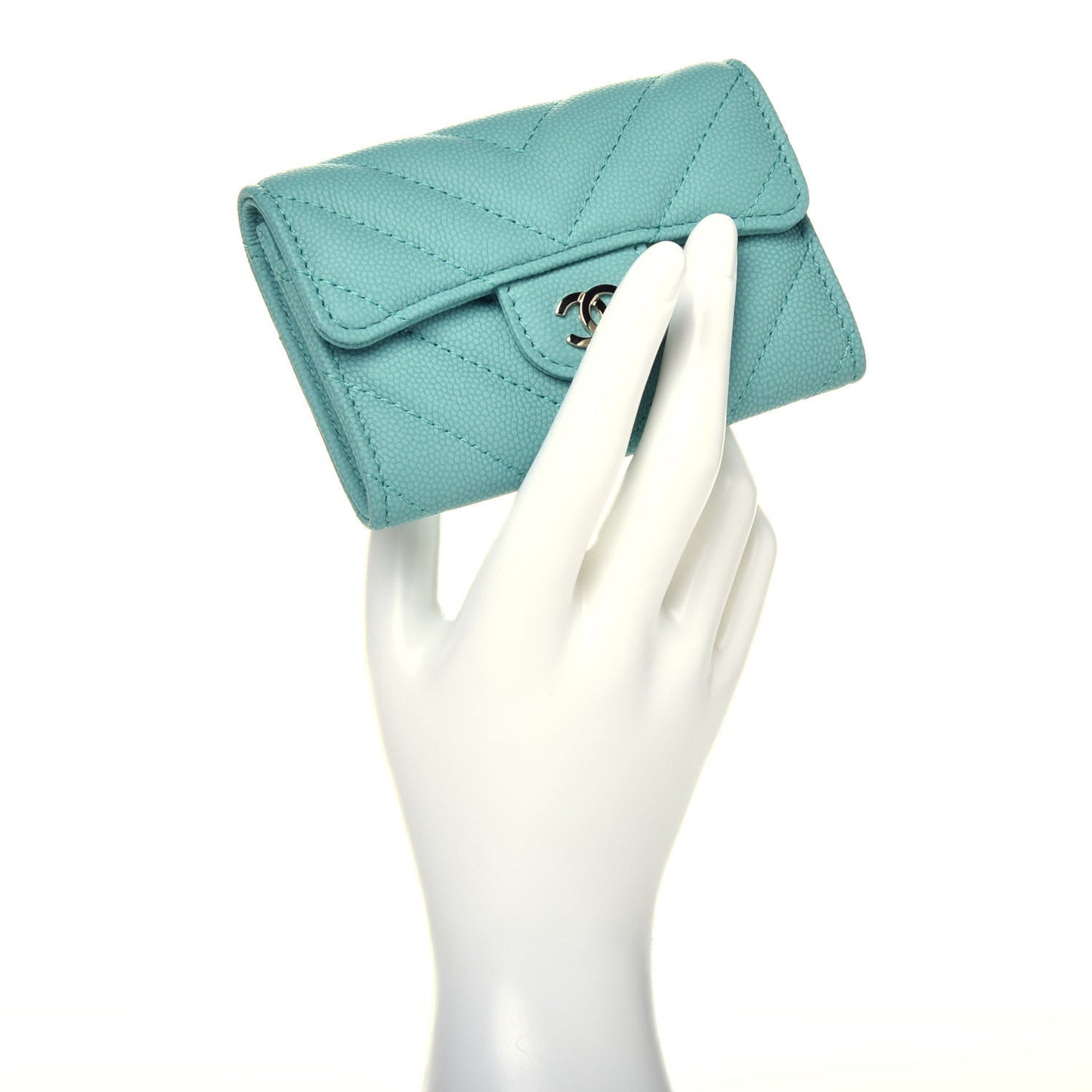 Caviar Chevron Quilted Flap Card Holder Green