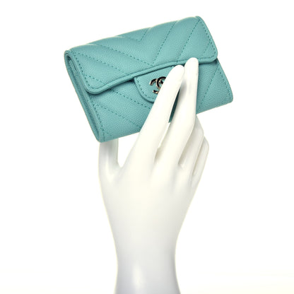 Chanel Caviar Chevron Quilted Flap Card Holder Green 2 of 9