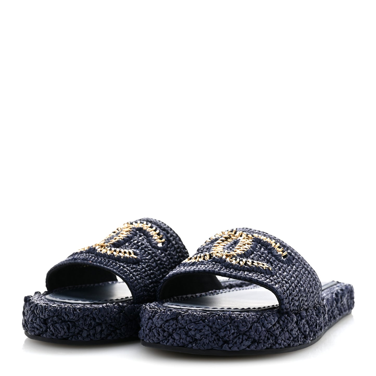 Braided Cord CC Espadrille Slip On Sandals 38 Navy Blue