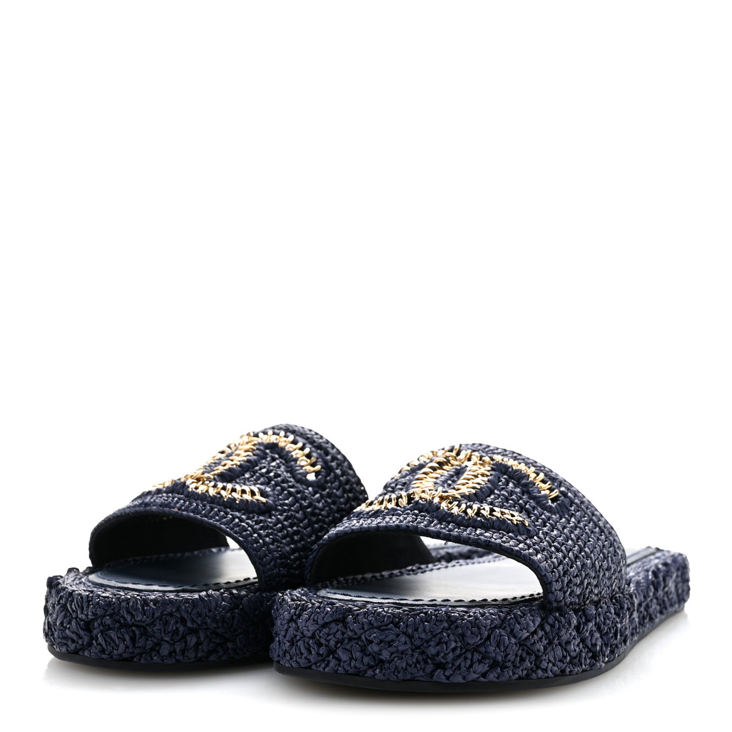 Chanel Braided Cord CC Espadrille Slip On Sandals 38 Navy Blue 4 of 10