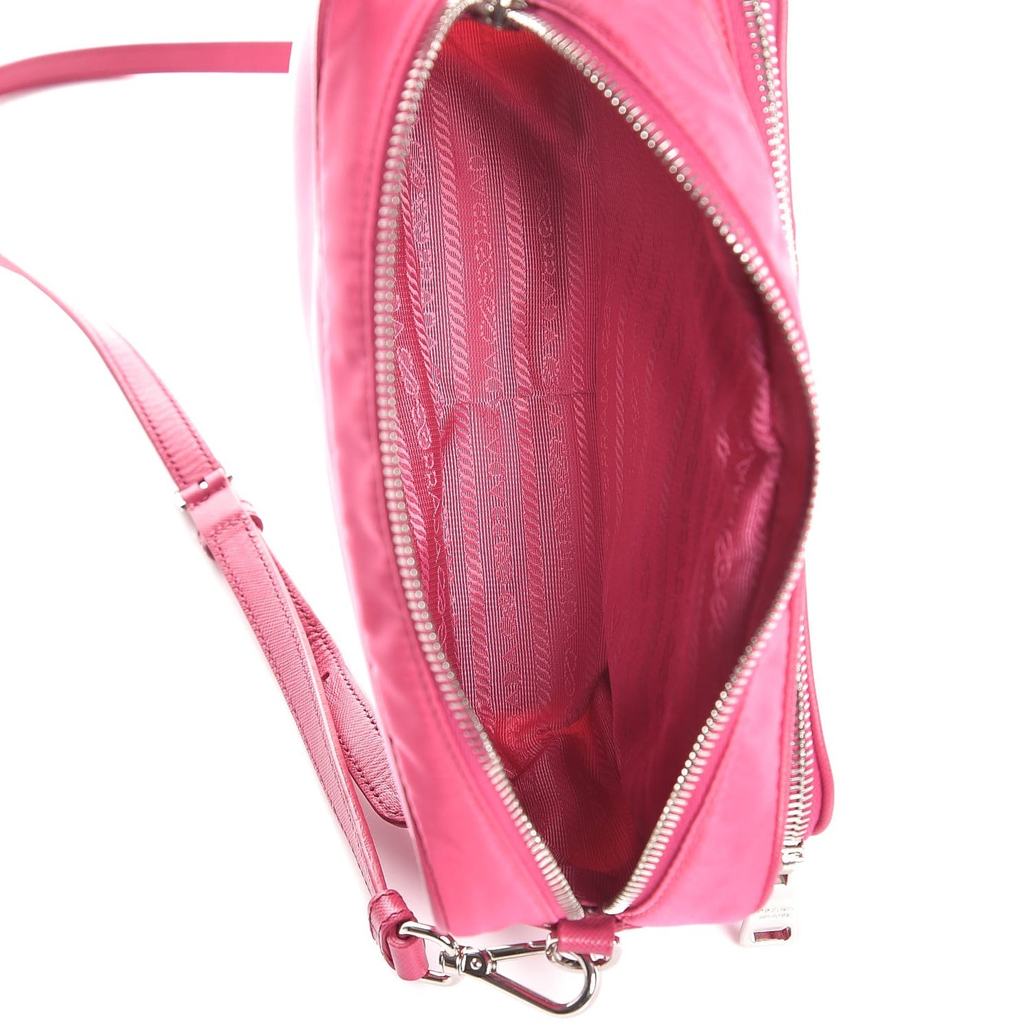 Nylon Saffiano Vela Double Zip Crossbody Bag Fuxia