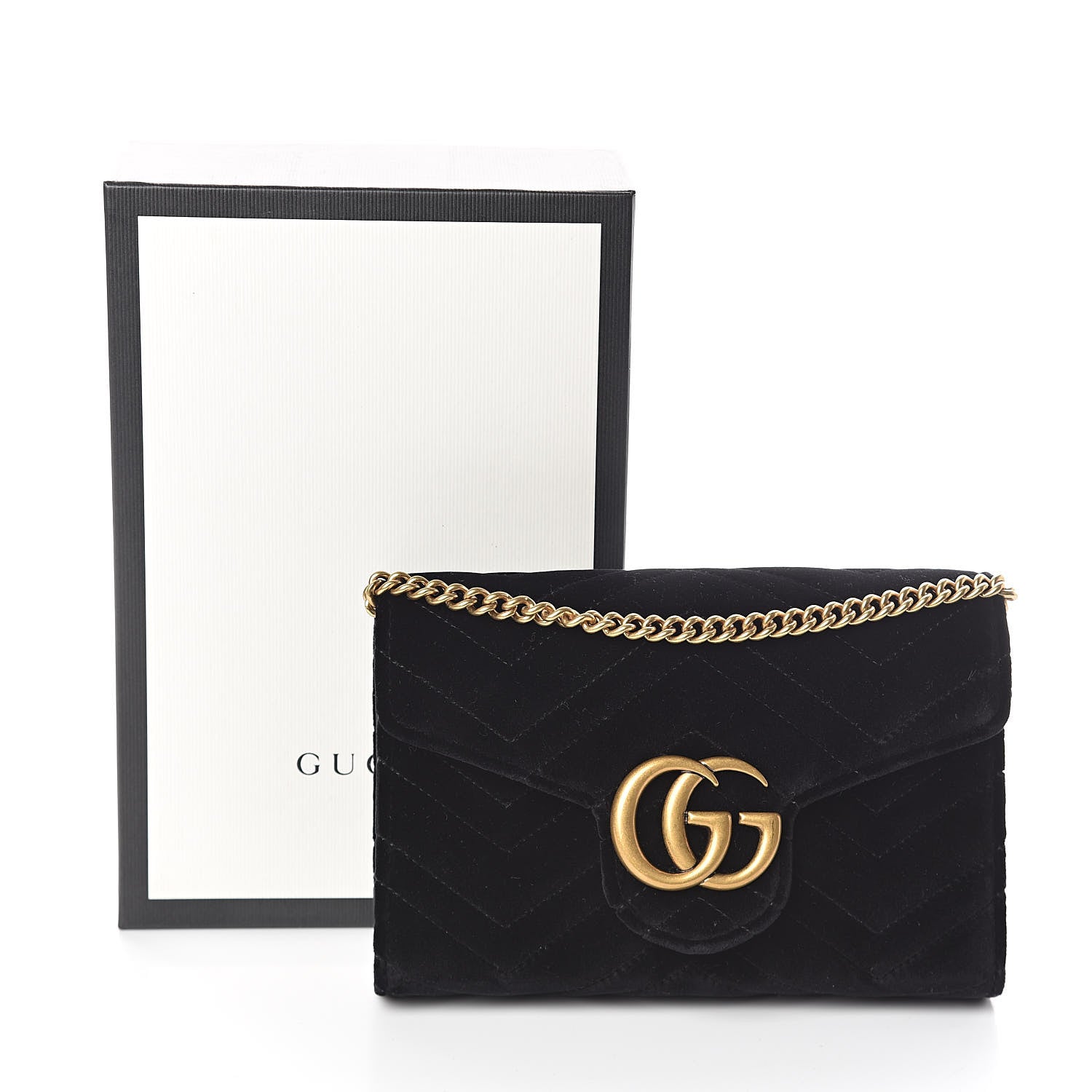 Gucci Velvet Matelasse GG Marmont Chain Wallet Black 9 of 9