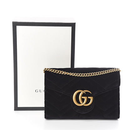 Gucci Velvet Matelasse GG Marmont Chain Wallet Black 9 of 9