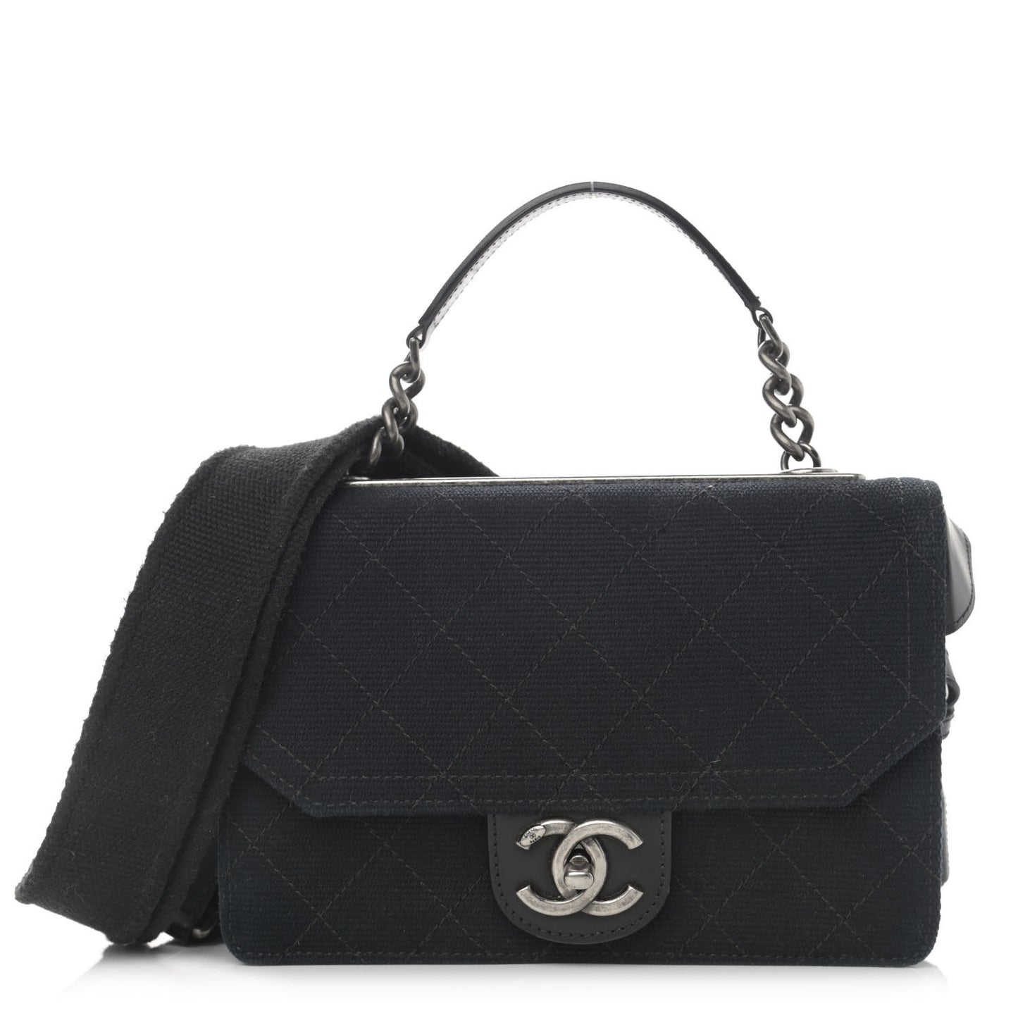 Fabric Quilted Small Flap Bag Navy