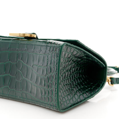 Balenciaga Shiny Calfskin Crocodile Embossed Small Hourglass Top Handle Bag Forest Green 11 of 11