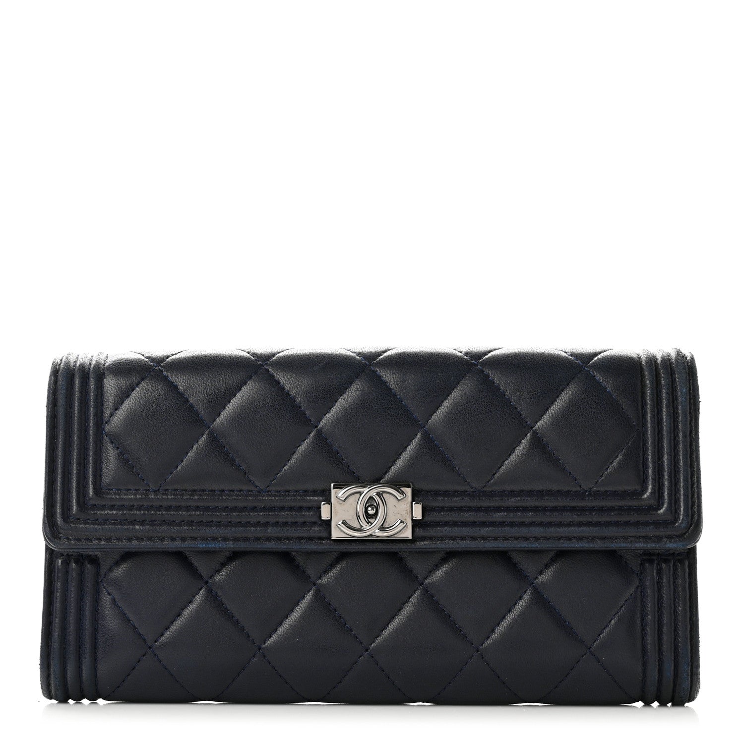Chanel Lambskin Quilted Boy Large Gusset Flap Wallet Navy 1 of 12
