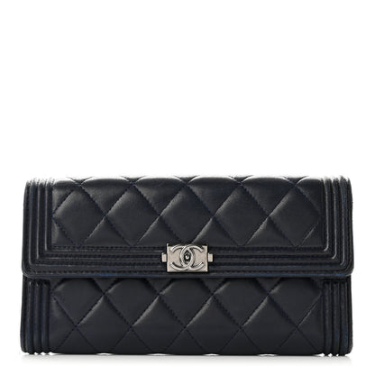 Chanel Lambskin Quilted Boy Large Gusset Flap Wallet Navy 1 of 12