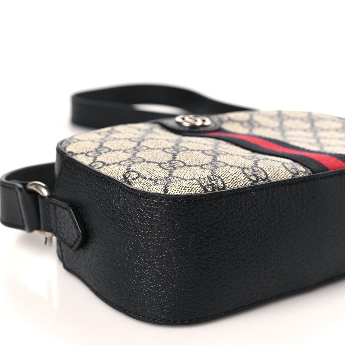 GG Supreme Monogram Textured Dollar Calfskin Web Small Ophidia Camera Bag Beige Blue