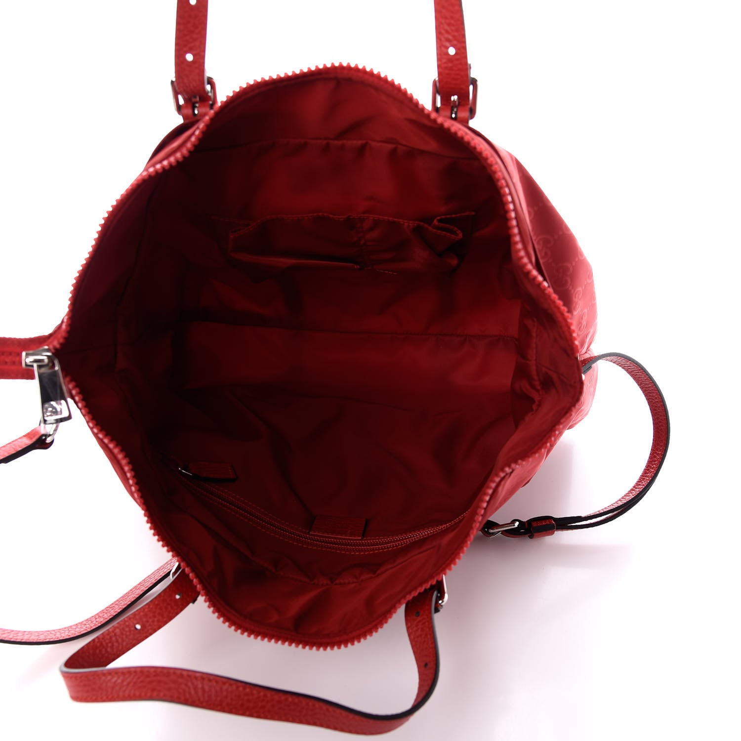 Gucci Nylon Monogram Dollar Calfskin Tote Vibrant Red 5 of 9