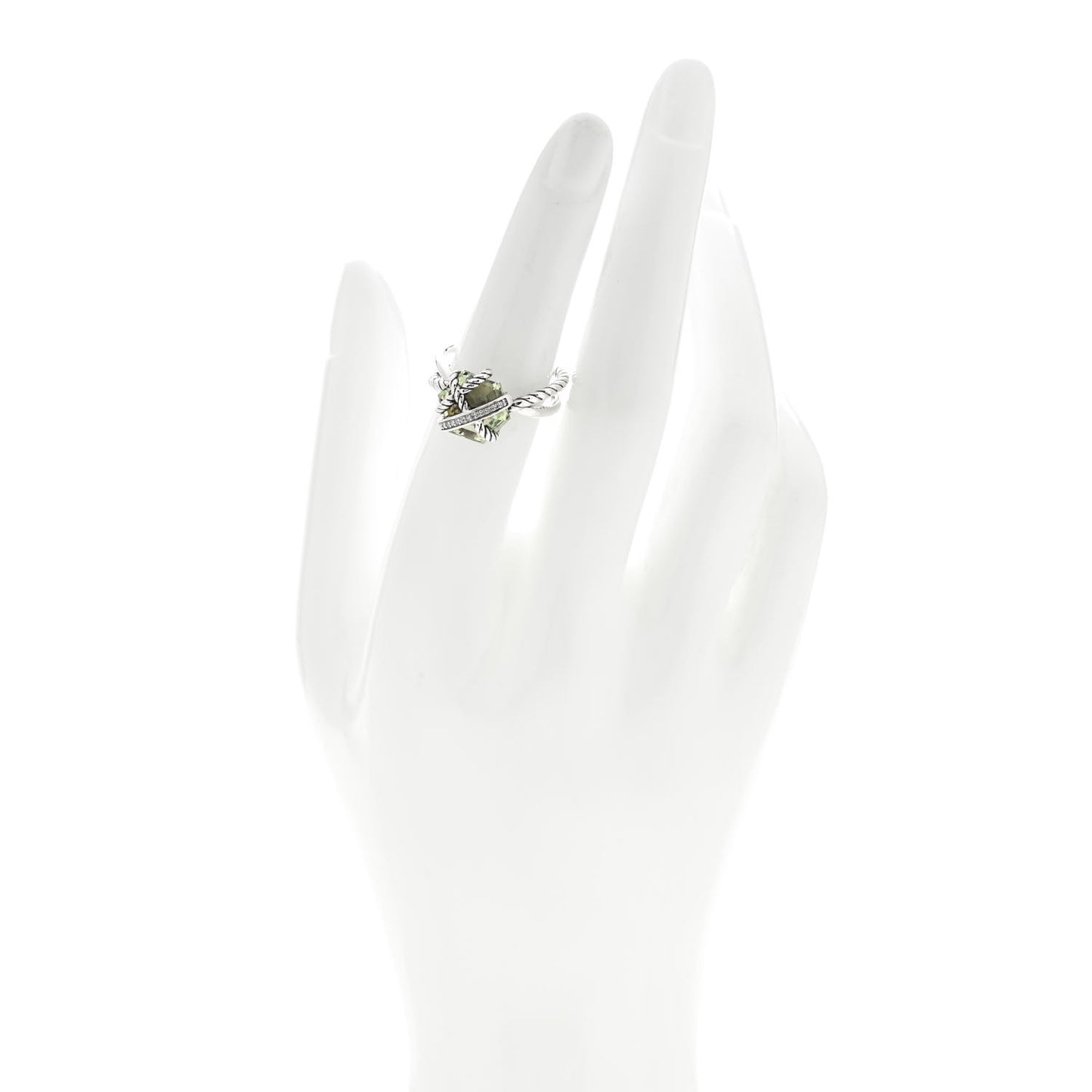 Sterling Silver Diamond Prasiolite 10mm Cable Wrap Ring 52 6