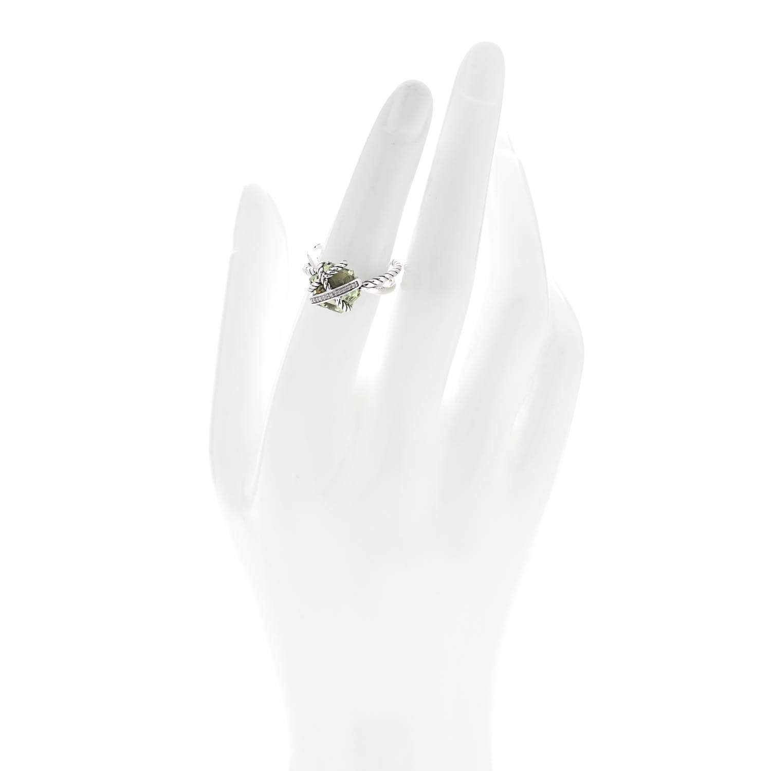 David Yurman Sterling Silver Diamond Prasiolite 10mm Cable Wrap Ring 52 6 2 of 5
