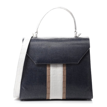 Nancy Gonzalez Crocodile Linen Mini Lily Top Handle Bag Navy 1 of 14