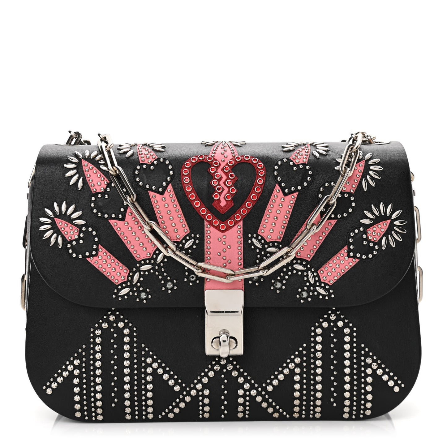 Vitello Loveblade Embellished Chain Flap Bag Black Multicolor