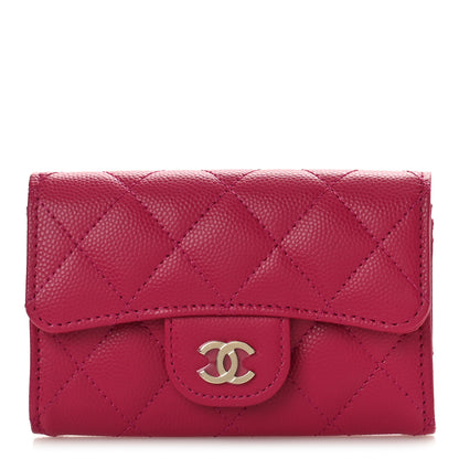 Chanel Caviar Quilted Flap Card Holder Wallet Dark Pink 1 of 9