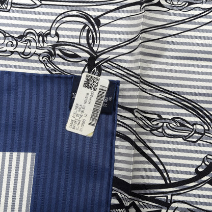 Hermes Silk Carre Eyeliner Brides De Gala Scarf 90 Marine Bleu Black 3 of 3