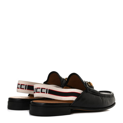 Gucci Goatskin Stripe Mens Horsebit Slingback Slippers 8 Black 4 of 12