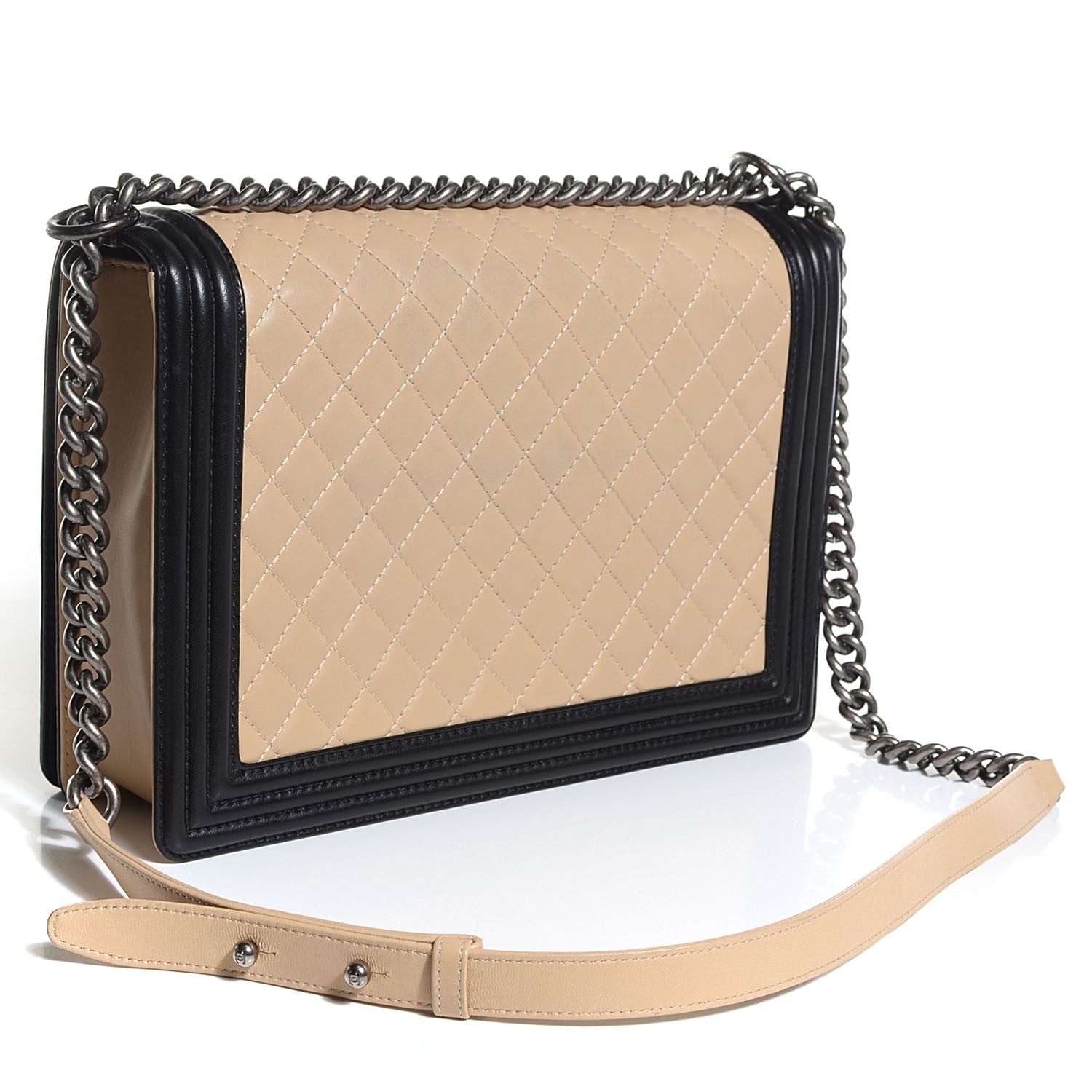 Chanel Lambskin Quilted Large Boy Flap Beige Black 3 of 16