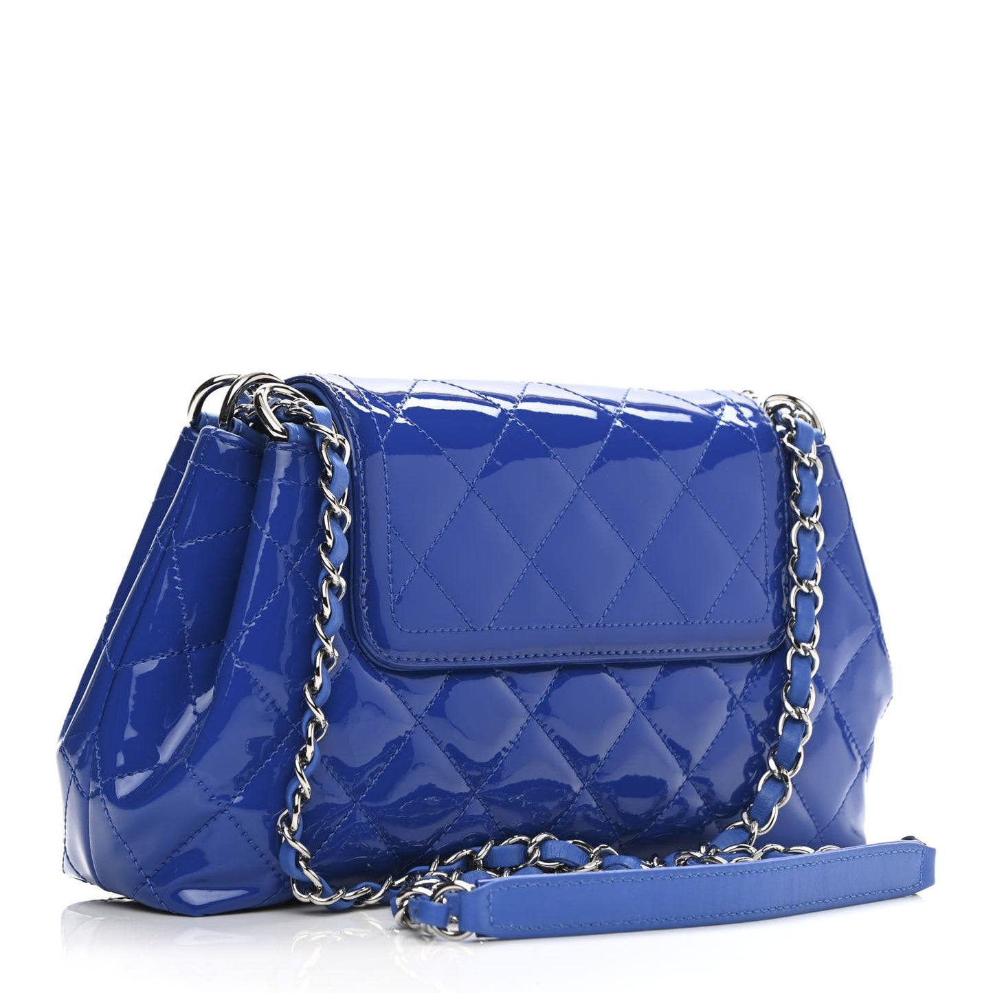 Patent Quilted Medium Coco Shine Accordion Flap Blue