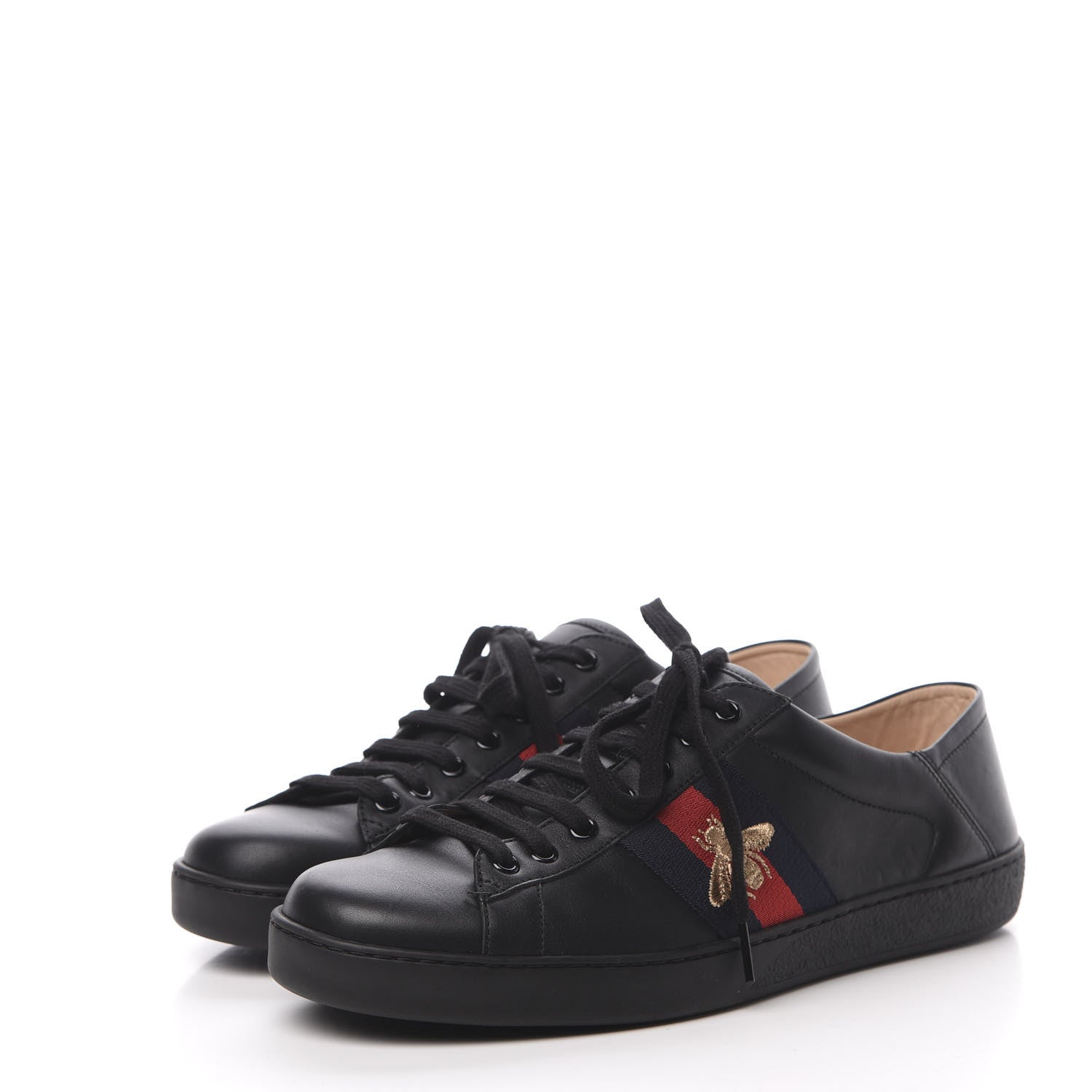 Gucci Calfskin Ayers Web Bee Embroidered Mens Ace Sneakers 9.5 Black 3 of 8