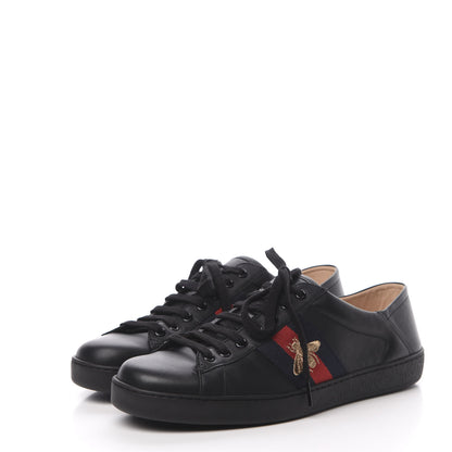 Gucci Calfskin Ayers Web Bee Embroidered Mens Ace Sneakers 9.5 Black 3 of 8