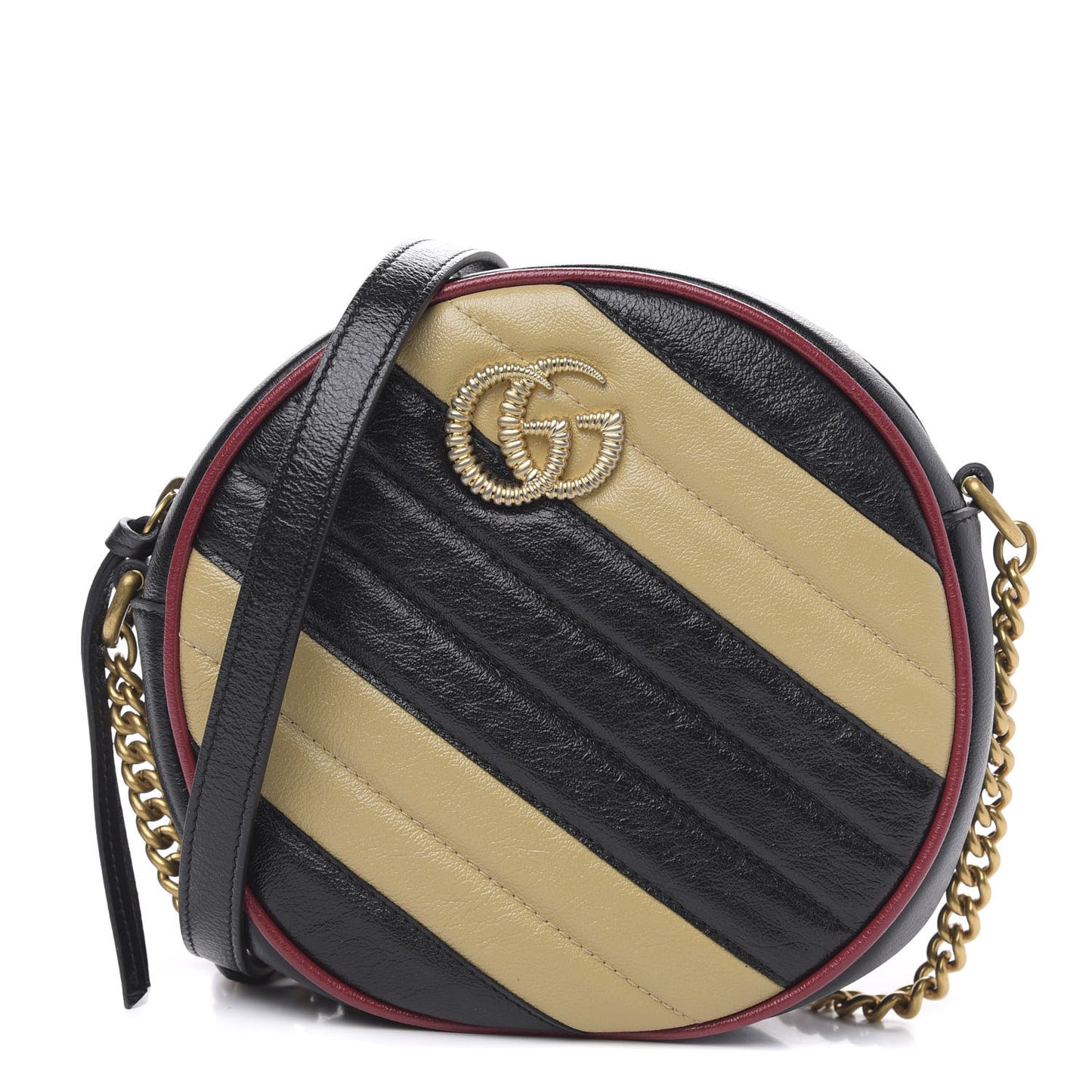 Azalea Calfskin Matelasse Diagonal Patchwork Mini Torchon GG Marmont Round Shoulder Bag Black Beige Romantic Cerise