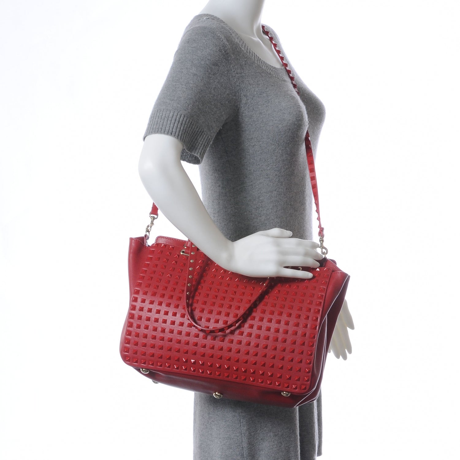 Valentino Garavani Vitello All Over Stud Rockstud Tote Red 2 of 8