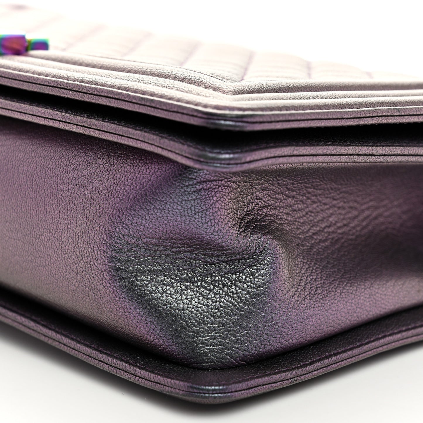 Iridescent Goatskin Quilted New Medium Boy Flap Purple