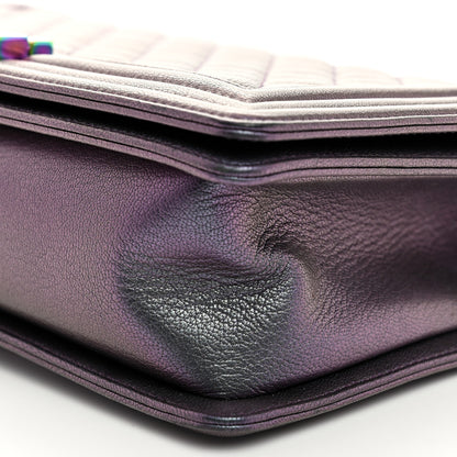 Chanel Iridescent Goatskin Quilted New Medium Boy Flap Purple 10 of 10
