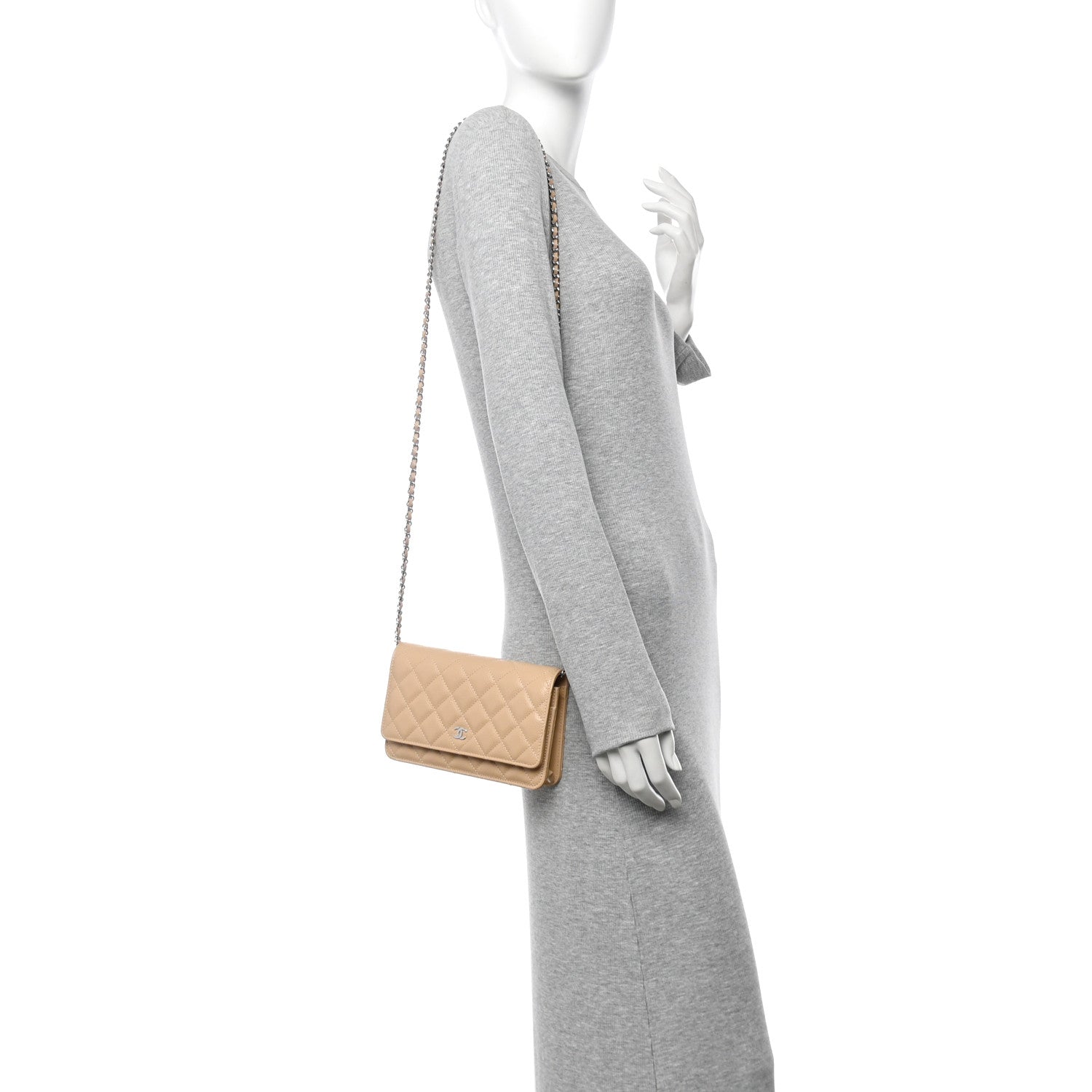 Chanel Caviar Quilted Wallet on Chain WOC Beige 2 of 12