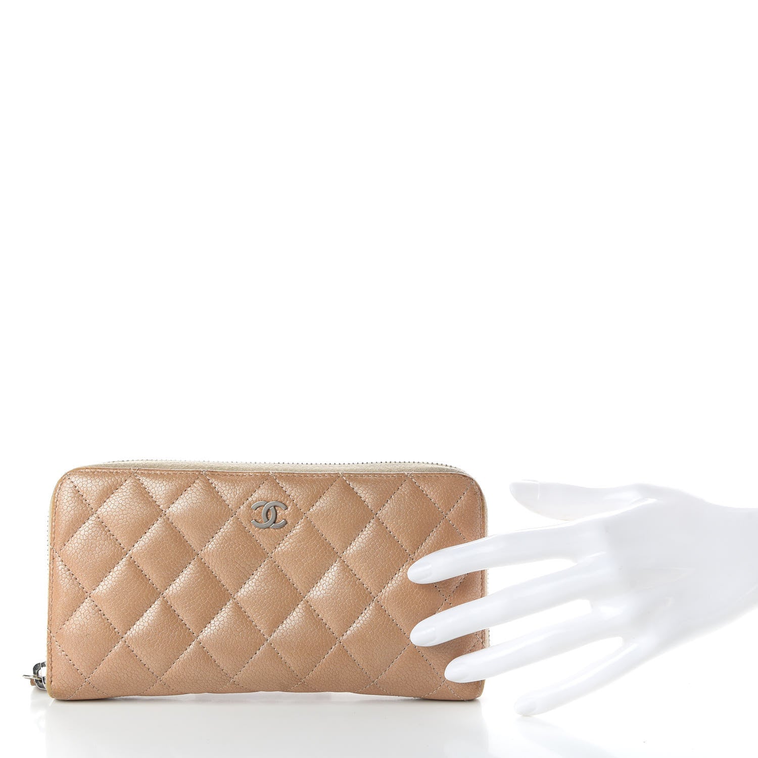 Chanel Pearly Caviar Quilted Large Gusset Zip Around Wallet Gold 2 of 11