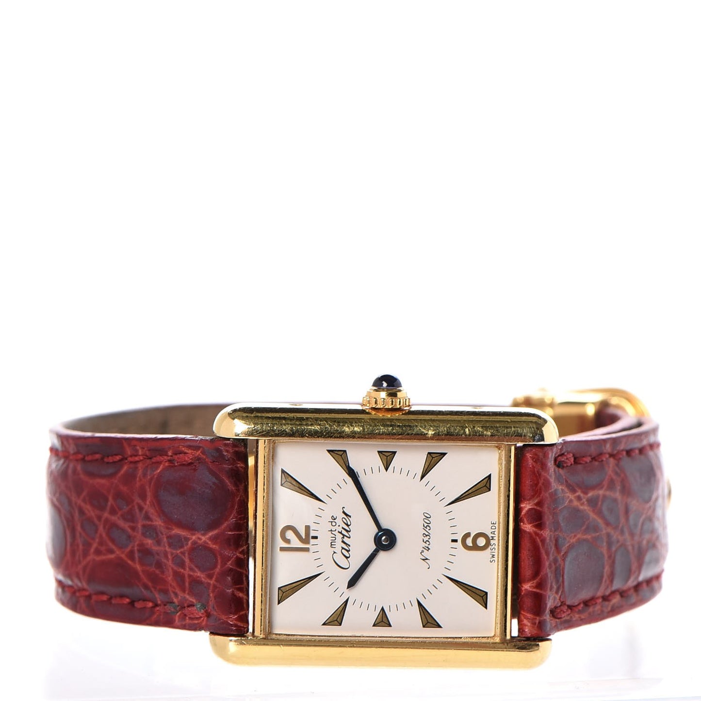 Sterling Silver Vermeil Alligator 23mm Must de Cartier Tank Quartz Watch Red