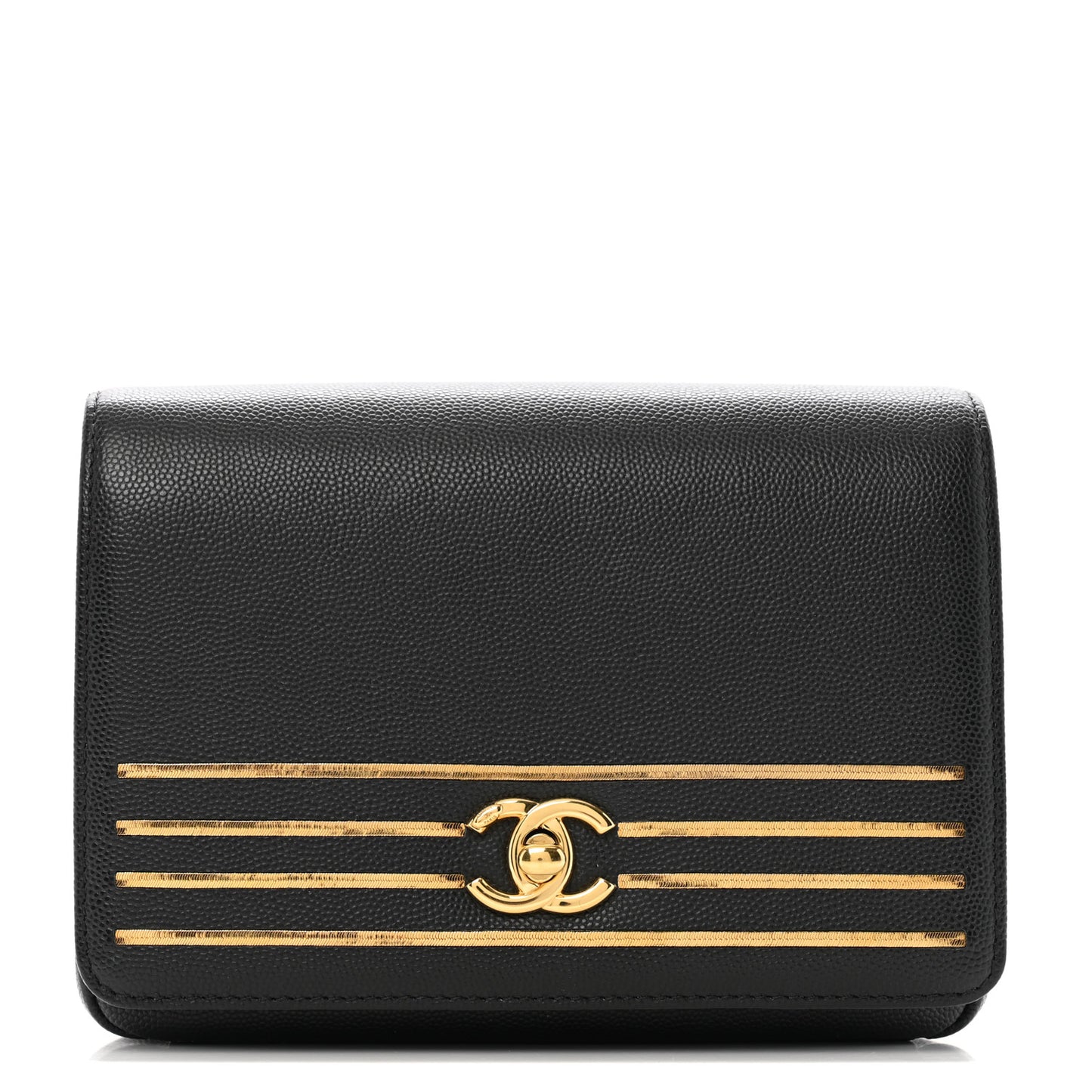 Grained Calfskin Embroidered Captain Gold Belt Bag Black