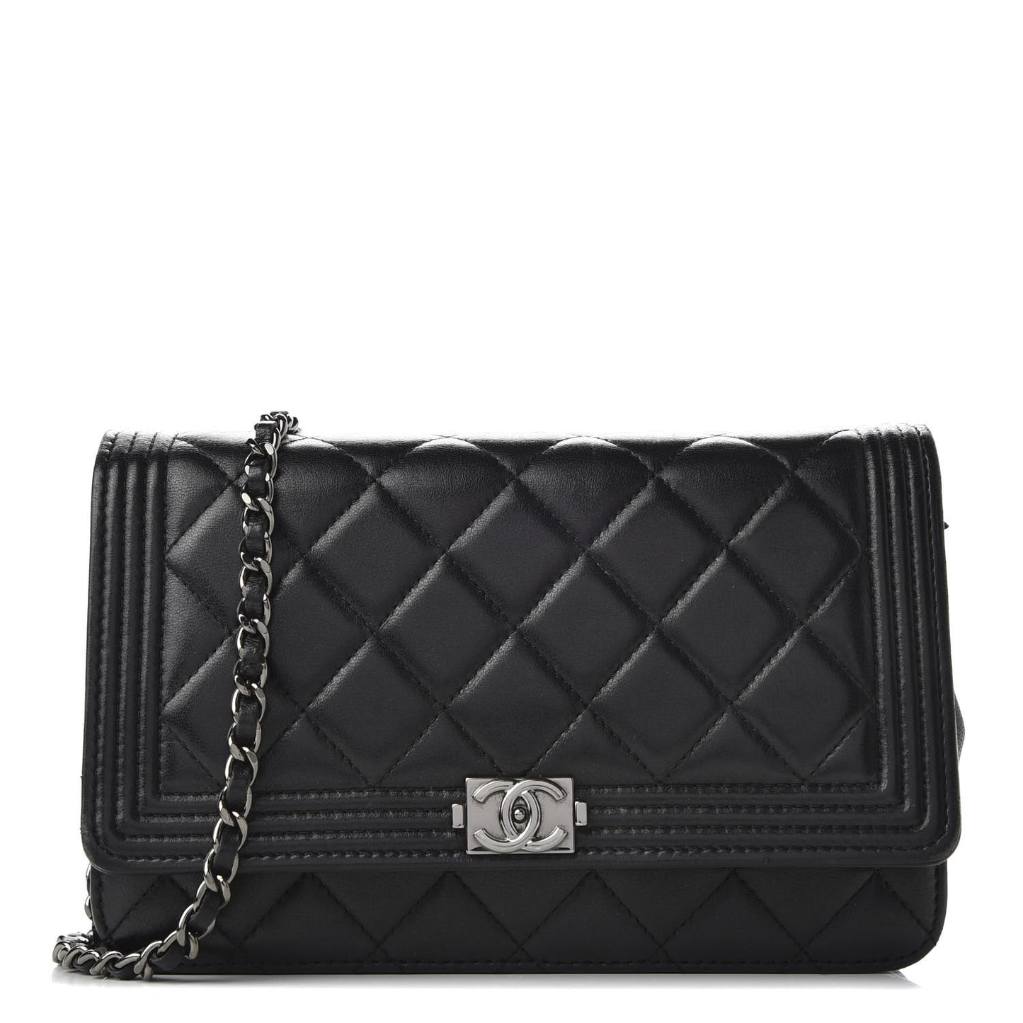 Lambskin Quilted Boy Wallet On Chain WOC Black